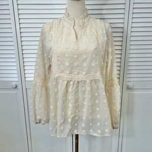 SOLD💗 Cream Off-White Mini Pom Pom Dot Long Sleeve Boho Blouse from SHEIN | M